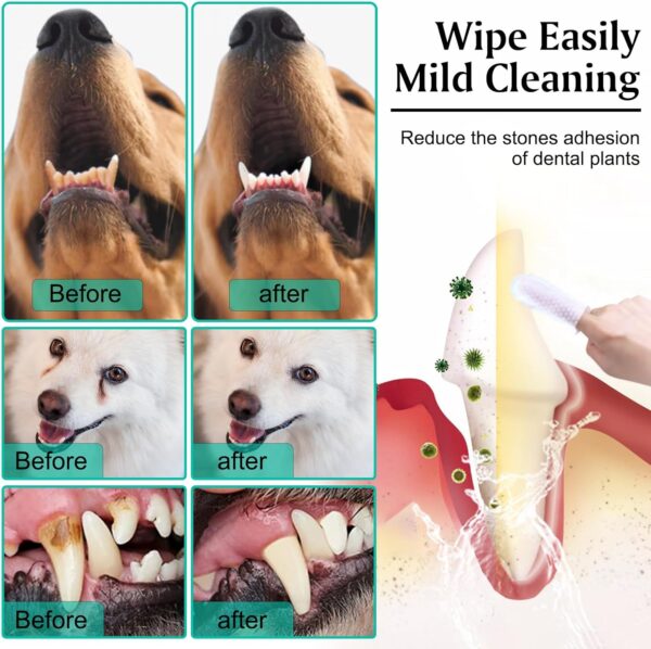 Dog Teeth Cleaning Wipes, Teeth Cleaning Wipes for Dogs & Cats, Remove Bad Breath by Removing Plaque and Tartar Buildup No-Rinse, Dog Finger Toothbrush, Veterinarians Recommend Disposable Pet Wipes - Image 2