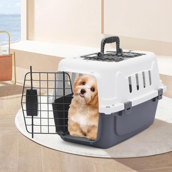 MoNiBloom 18-Inch 2-Door Top Loading Cat Carrier, Plastic Dog Crate Hard-Sided Dog Travel Carrier for Small Dogs and Cats, Ventilation and Security Lock Design for Pets up to 10 lbs (Grey) - Image 3