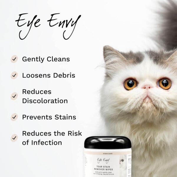 Eye Envy Tear Stain Wipes for Cats | Textured to Gently Clean, Treats The Cause of Staining | 100% Natural Formula | Recommended by Persian & Exotic Breeders, Vets, Groomers | 60 Ct - Image 2