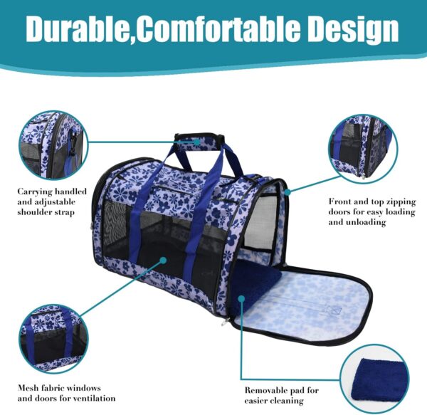 Soft-Sided Kennel Pet Carrier for Small Dogs, Cats, Puppy, Airline Approved Cat Carriers Dog Carrier Collapsible, Travel Handbag & Car Seat (Large: 19" x 11" x 11", Floral Print Blue) - Image 2