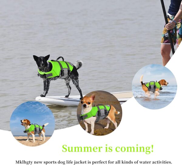 Dog Life Jacket, Reflective & Adjustable Dog Life Vest with Rescue Handle for Swimming and Boating, Ripstop Pet Safety Life Preserver for Small, Medium and Large Dogs Green - Image 3