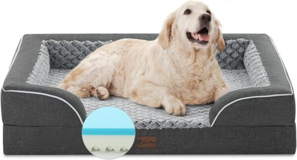 Memory Foam XL Dog Bed with Bolsters, Cooling Dog Beds for Extra Large Dogs, Waterproof Orthopedic Dog Bed with Removable Washable Cover and Nonskid Bottom(X-Large,Dark Grey)