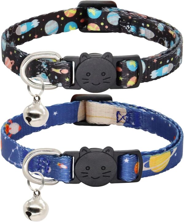 Cat Collar, 2 Pack Breakaway Collar with Bells, Safety Buckle Kitten Collars for Boy and Girl Cats, Star and Moon