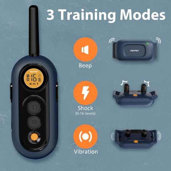 PATPET Dog Training Collar - 2000Ft Waterproof Shock Collar for Small Medium Dogs (10-100Ibs), Rechargeable Training Collar with 3 Safe Training Modes - Image 2