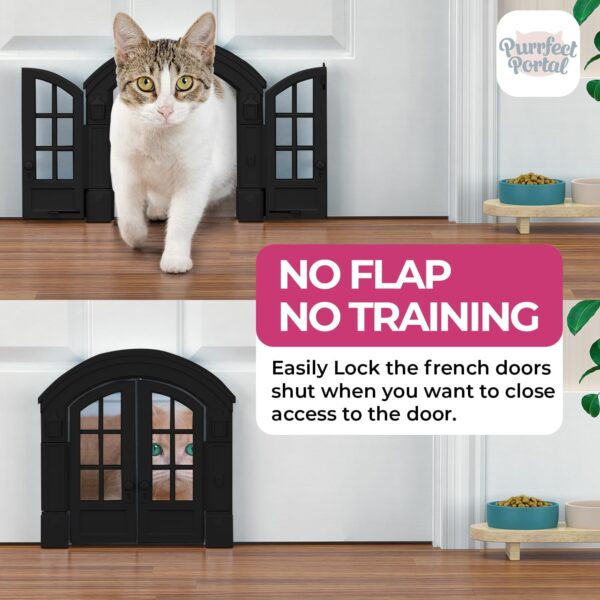 Purrfect Portal French Cat Door - Stylish No-Flap Cat Door Interior Door for Average-Sized Cats Up to 20 lbs, Easy DIY Setup, Secured Installation in Minutes, No Training Needed, 7.13 x 8.32” - Image 2