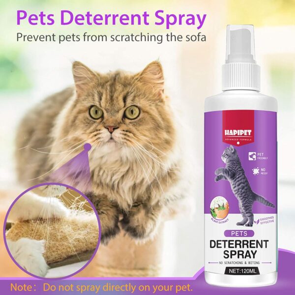 Cat Deterrent Spray, 120ML Cat Repellent Spray, Natural Cat Deterrent Indoor & Outdoor for Pet Behavior Training, Prevent Cats Scratching Furniture & Plants, Suitable for Cats & Dogs - Image 2