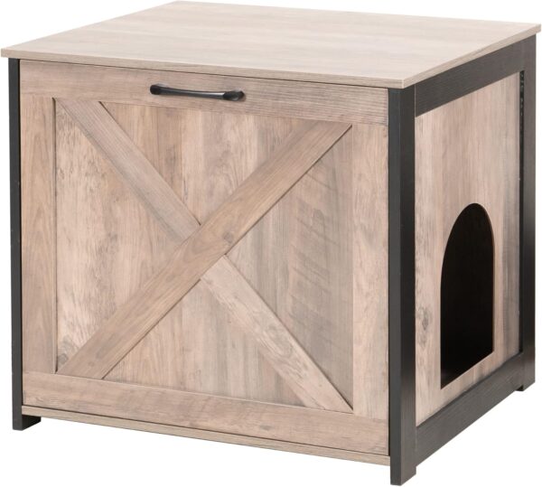 DWANTON Cat Litter Box Furniture Hidden, Cat Litter Box Enclosure, Reversible Entrance Can Be on Left or Right Side, Indoor Cat Box Cabinet, Wooden Cat Washroom, End Table, Nightstand