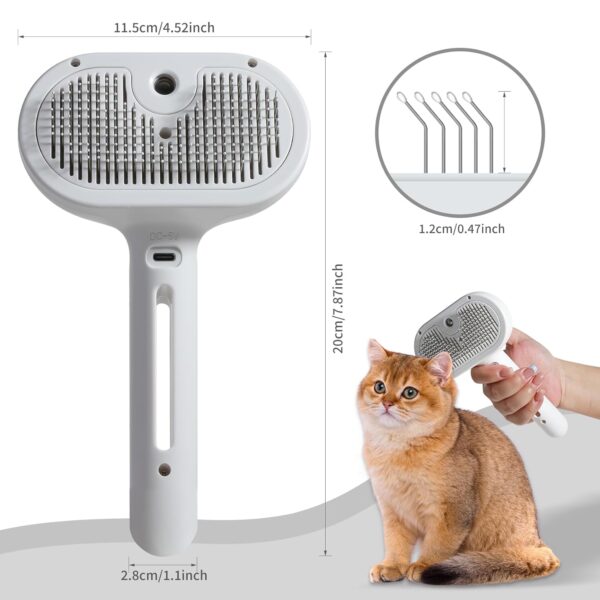 Spray Cat Brush for Shedding - Water Brush for Cats and Dogs - Pet Hair Removal Comb with Water Tank and Release Button - Steamy Cat Brush - Pet Spray Hair Comb (White) - Image 6