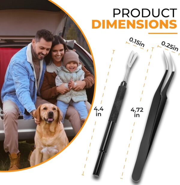 Premium Tick Removal Tool, Perfect Tick Remover for Dogs Cats &Humans, Safe Tick Control Puller, with Precision Fine Point Tip Curved Tweezers Set, Meet Various Needs, Stainless Steel- 2 Sets - Image 5