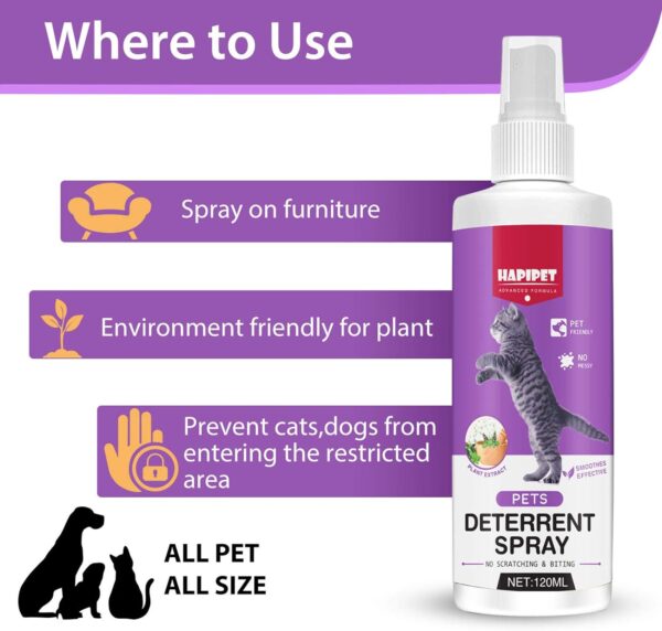 Cat Deterrent Spray, 120ML Cat Repellent Spray, Natural Cat Deterrent Indoor & Outdoor for Pet Behavior Training, Prevent Cats Scratching Furniture & Plants, Suitable for Cats & Dogs - Image 6