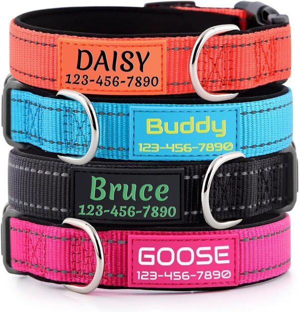 Personalized Dog Collars Custom with Pet Name and Phone Number, Soft Neoprene Padded Reflective Nylon Collar, 4 Adjustable Sizes - for Boy, Girl Dogs