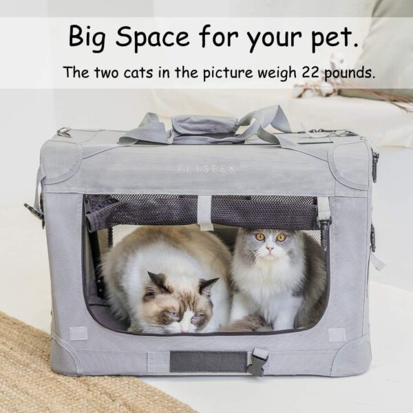 Extra Large Cat Carrier Soft Sided Folding Small Medium Dog Pet Carrier 24"x16.5"x16" Travel Collapsible Ventilated Comfortable Design Portable Vehicle (Grey) - Image 4