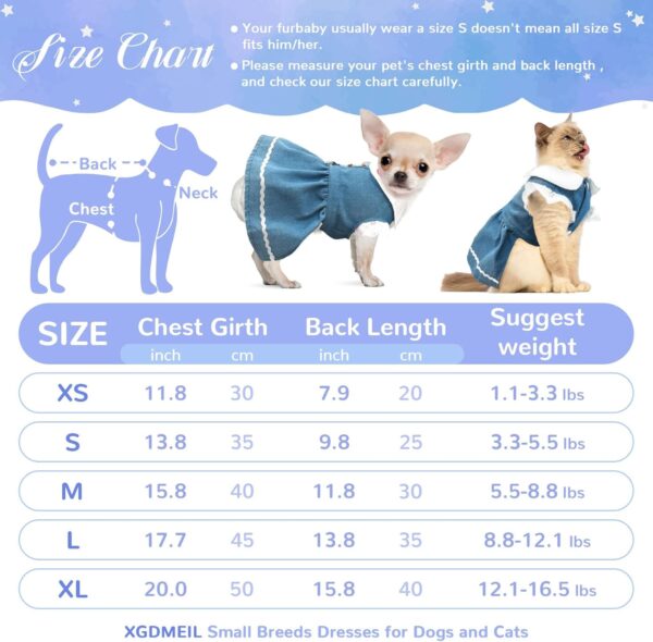 Denim Dog Dress for Small Dogs Cats Cute Girl Dog Clothes Cute Strawberry Female Pet Dresses Spring Summer Pet Outfits for Chihuahua Yorkie Shih Tzu(Dark Blue,X-Small) - Image 6