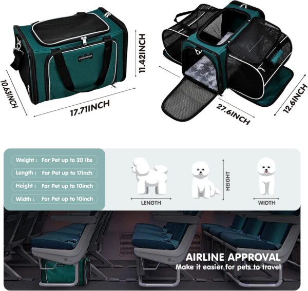 Cat Carrier, Pet Carrier Airline Approved, 2 Sides Expandable Dog Carrier, Soft-Sided Collapsible Dog Travel Bag with Removable Fleece Pad for Cats, Puppy and Small Animals (Green) - Image 3