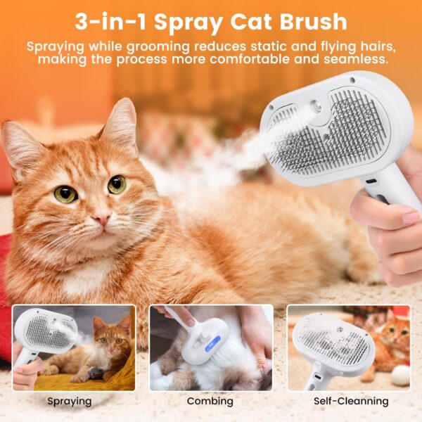 Cat Steam Brush for Shedding, Steamy Cat Brush for Long & Short Haired Cats & Dogs, Spray Cat Brush for Pet Grooming, Self-Cleaning Pet Hair Removal Comb with Water Tank - Image 5