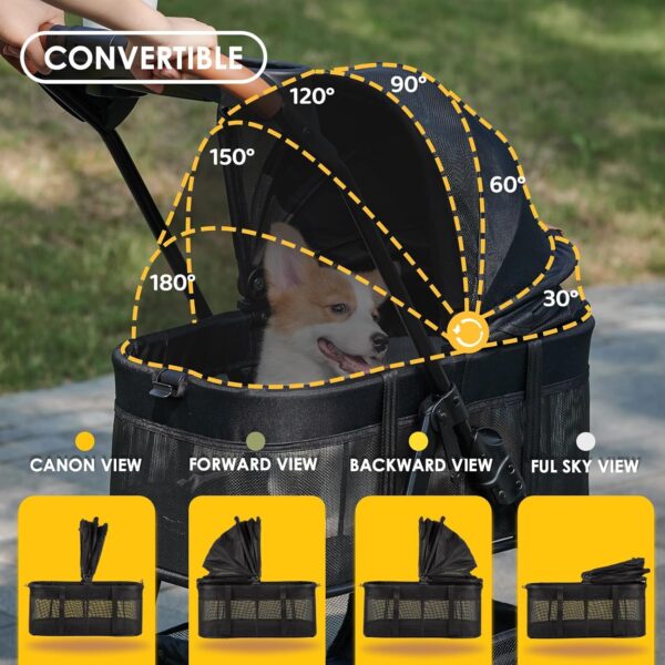 3 in 1 Folding Dog Stroller, Pet Folding Stroller, 4 Wheels Dog/Cat Puppy Stroller w/Removable Travel Carrier for Small/Medium Pet, Waterproof Pad, Car Seat, Sun Shade - Image 3