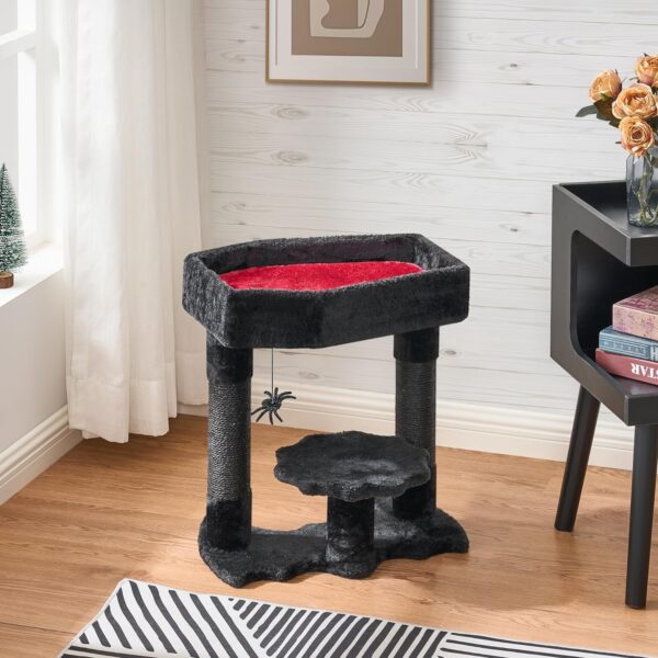 BEWISHOME Gothic Cat Tree with Coffin Bed, Cat Tower for Indoor Cats with Spacious Cat Condo, Sisal Scratching Posts, Spider Toy Cat Activities Center for Black Cats Halloween Pet Furniture MMJ91R - Image 2