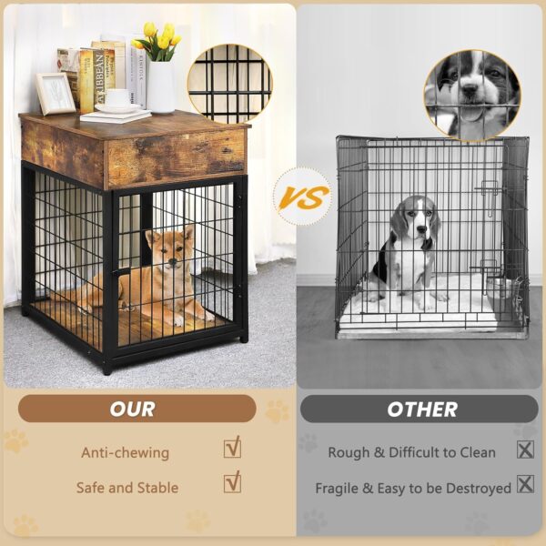 Dog Crate Furniture, Wooden Dog Crate End Table, Dog Kennel Pet House with Drawer, Indoor Decorative Pet Crate Dog Cage for Small Dog, Rustic Brown - Image 5