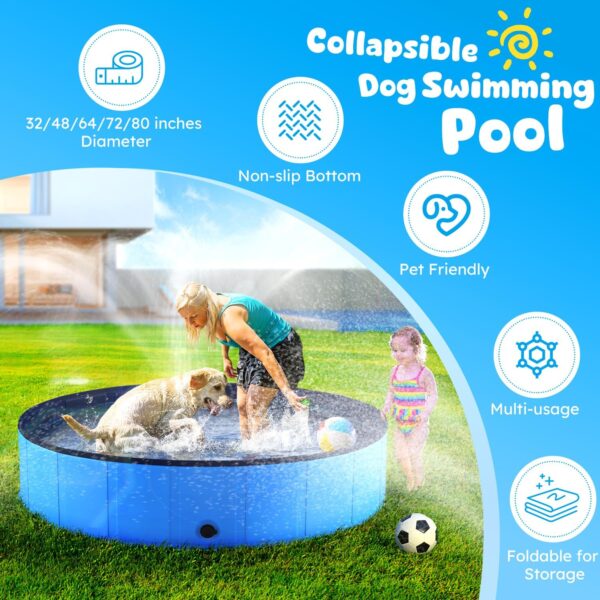 Niubya Foldable Dog Pool, Collapsible Hard Plastic Dog Swimming Pool, Portable Bath Tub for Pets Dogs and Cats, Pet Wading Pool for Indoor and Outdoor, 80 x 12 Inches - Image 2