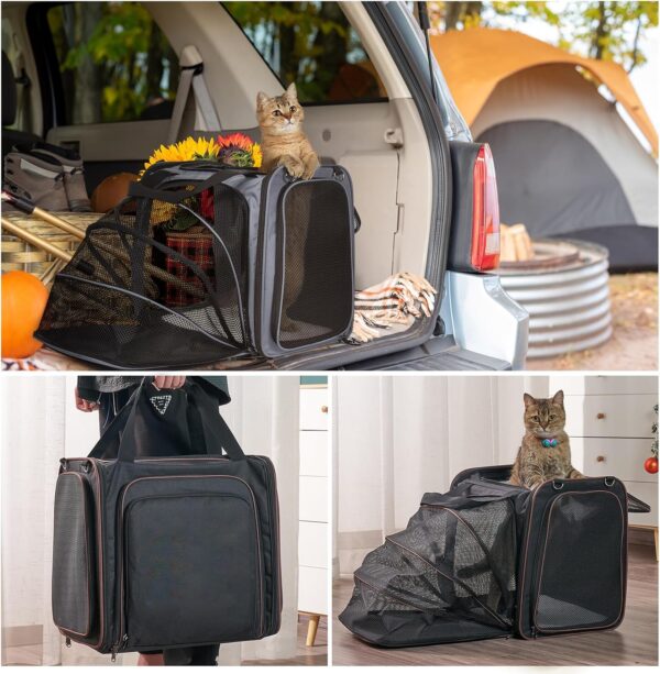 Cat Travel Carrier with Litter Box, Cat Carrier for Car Travel, Expandable Cat Carrier with Travel Litter Box, Soft Sided Cat Carrier for Cats/Puppies, Pet Crate for Car Travel Black - Image 5