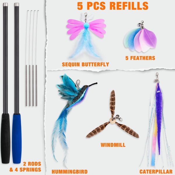 JXFUKAL 2024 latest Cat Toys, 2 in 1 Spring Cat Wand Toy with 2PCS Ultra-long Cat Teaser, 4PCS Spring Steel Wire & 5PCS Feather Refills for Kitty Kitten Indoor Cats Cat Accessories - Image 6