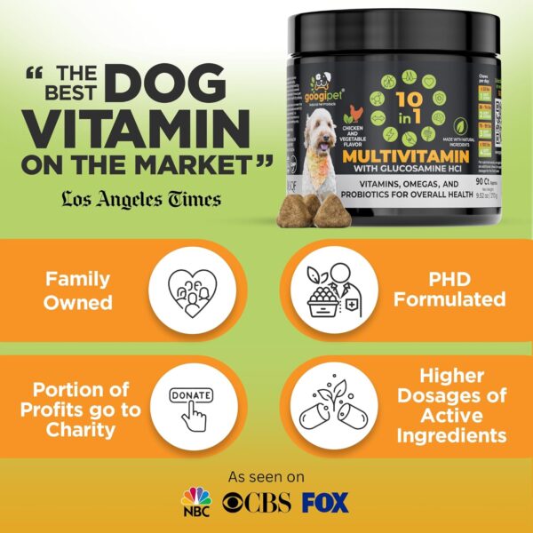 Googipet Premium 10 in 1 Dog Vitamins Multivitamin Chewable w/Dog Probiotics for Gut Health, Dog Vitamins and Supplements w/Vitamin C & Glucosamine for Joint Support (Chicken & Vegetable Flavor) - Image 5