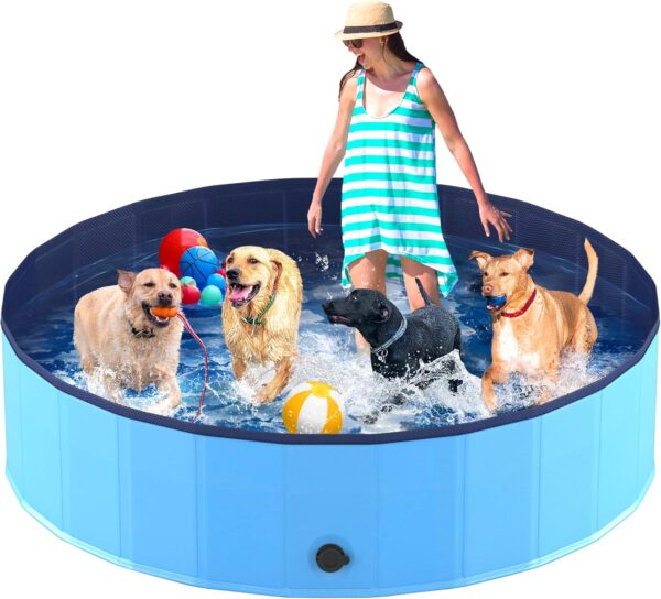 Niubya Foldable Dog Pool, Collapsible Hard Plastic Dog Swimming Pool, Portable Bath Tub for Pets Dogs and Cats, Pet Wading Pool for Indoor and Outdoor, 80 x 12 Inches