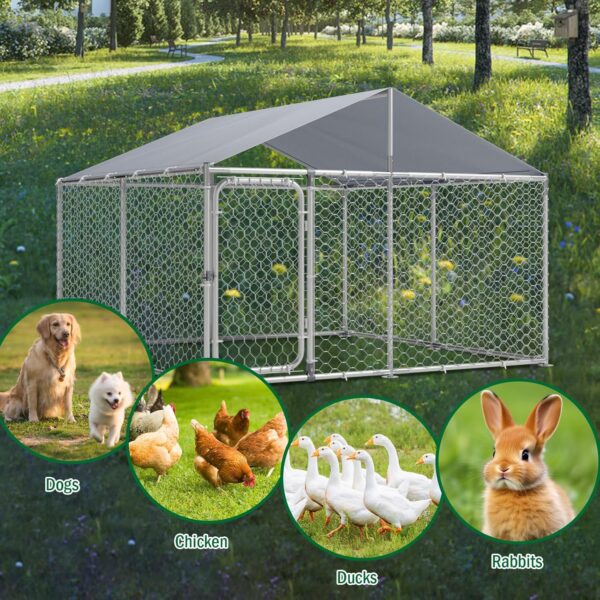 Outdoor Large Dog Kennel, 7.5 x7.5 x5.2 FT Big Enclosure Outside Run for Large Breed Dogs, Fence Cage Pen with Anti-UV Waterproof Top Roof (90x90x63 inch) - Image 7