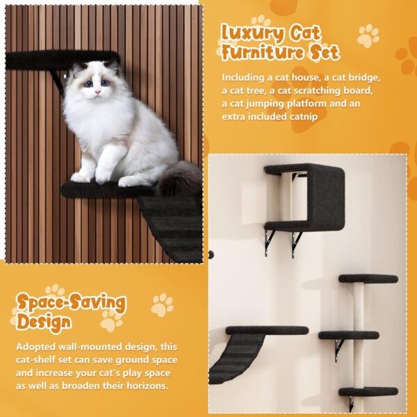 COZIWOW Cat Wall Shelves, Wall-Mounted Cat Climber Set of 5, Floating Cat Perches, Hanging Cat Beds, Modern Cat Furniture for Large Cats or Kitty (Black) - Image 5