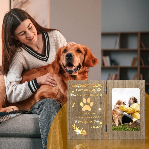 Pet Memorial Gifts for Dogs, LED Light up Dog Memorial Gifts for Loss of Dog, Pet Sympathy Gift for Family, Friend, Wooden Brown Dog Picture Frame for Tabletop - Image 5