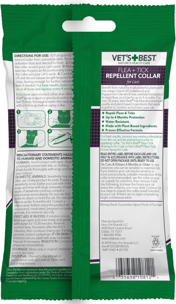 Vet's Best Flea and Tick Repellent Collar for Cats - Flea and Tick Prevention for Cats - Plant-Based Ingredients - Certified Natural Oils - Up to 20” Neck Size - Image 2