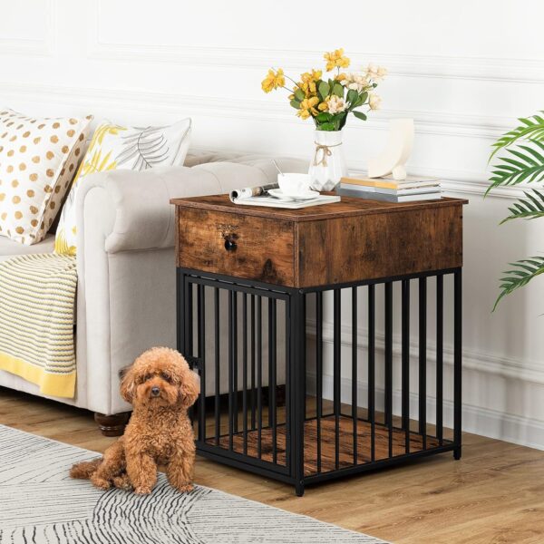 HOOBRO Dog Crate Furniture, Wooden Dog House, Decorative Dog Kennel with Drawer, Indoor Pet Crate End Table for Small Dog, Steel-Tube Dog Cage, Chew-Proof, Rustic Brown and Black BF01GW03 - Image 2