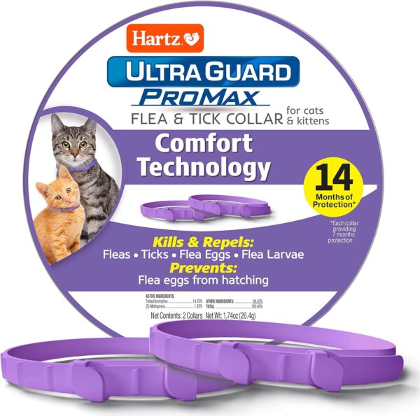 Hartz UltraGuard ProMax Flea & Tick Collar for Cats I 14 Months Protection I Soft & Comfortable | Flea & Tick Prevention I 2 Pack