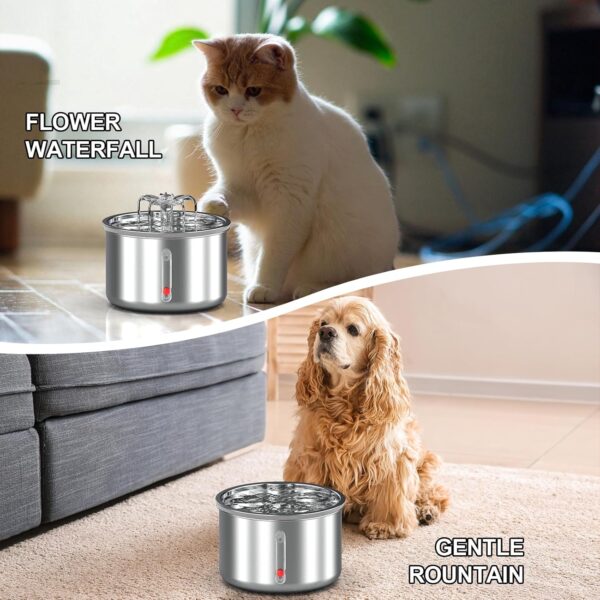 Cat Water Fountain Stainless Steel : 2.5L/85oz Pet Fountain Water Bowl with Strengthen The Filter Element Dog Drinking Dispenser Cat Feeding & Watering Supplies Animal Metal Kitty Spout for Cats - Image 2