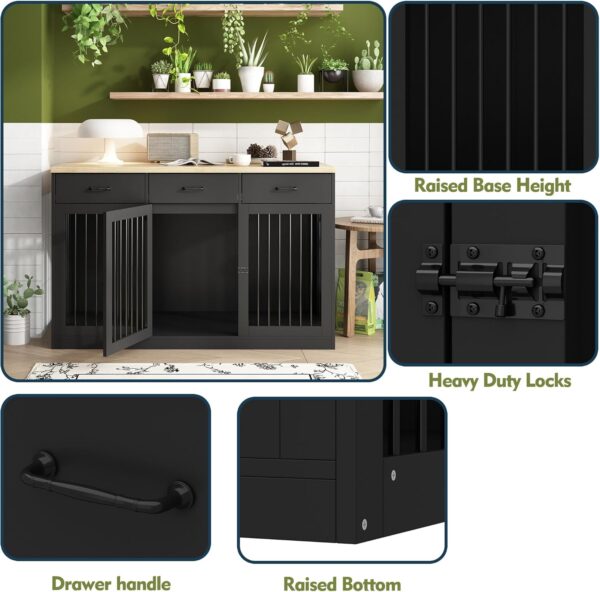 Extra Large Dog Crate Furniture with 3 Drawers, Indoor Heavy Duty Dog Kennel House, 55.3" Furniture Style Dog Crate Side End Table TV Stand for XL Large Medium Breed Dogs, Black - Image 5