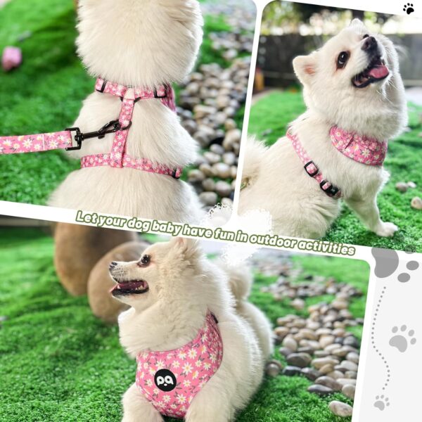 QQPETS Dog Harness Collar Leash with Poop Bag Holder 4 PCS Set, Adjustable No Pull Soft Mesh Padded Vest for Small Medium Large Pet Puppy Outdoor Walking (Daisy Pink, S (Chest 16.1”-22”)) - Image 6