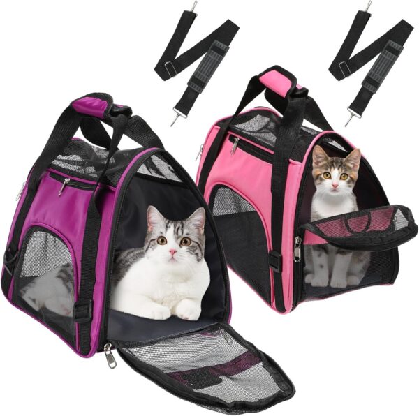 2 Pcs Pet Carrier, Soft Sided Pet Travel Carrier for Cats, Airline Approved Kitty Carrier Portable Dog Bags for Traveling Little Dogs, Rabbits, Puppy, Cat, Small Size (Pink, Purple)