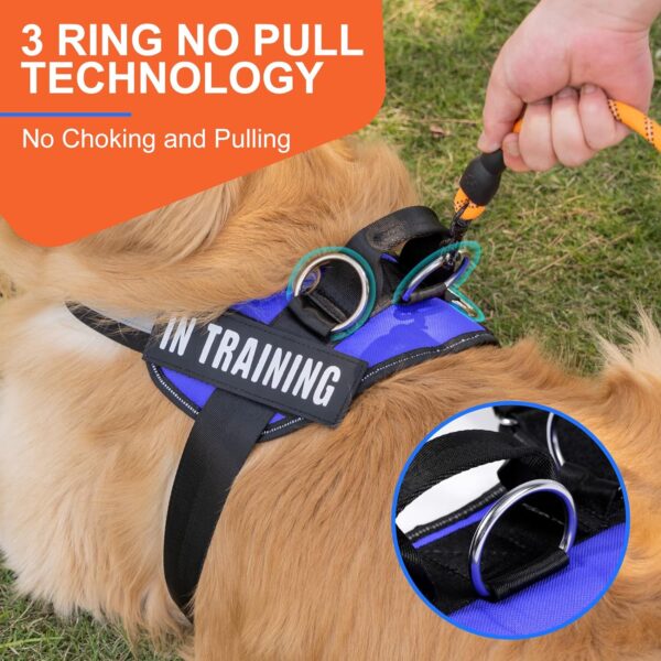 Essential Dog Harness, No Pull Pet Harness with 3 Side Rings for Leash Placement, No Choke, Reflective, Adjustable Pet Vest, Easy On-Off & Improved Control Handle, Training, Walking, Running Blue - Image 4