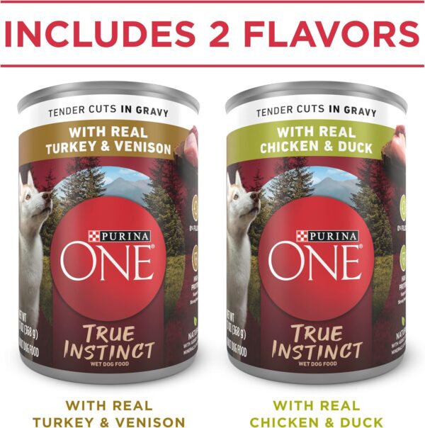 Purina ONE True Instinct Tender Cuts in Gravy With Real Turkey and Venison, and With Real Chicken and Duck High Protein Wet Dog Food Variety Pack - (Pack of 12) 13 oz. Cans - Image 2