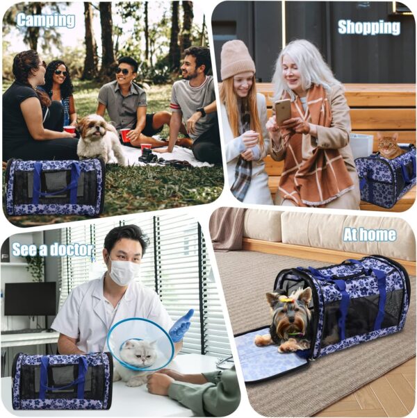 Soft-Sided Kennel Pet Carrier for Small Dogs, Cats, Puppy, Airline Approved Cat Carriers Dog Carrier Collapsible, Travel Handbag & Car Seat (Large: 19" x 11" x 11", Floral Print Blue) - Image 7