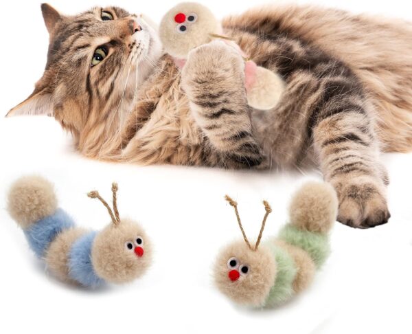 Interactive Natural 3 PK Catnip Toy, with Rattle, Bite Resistant, for All Ages Indoor Cat, Soft Caterpillar Toys, Fluffy Kitten Toy - Image 3