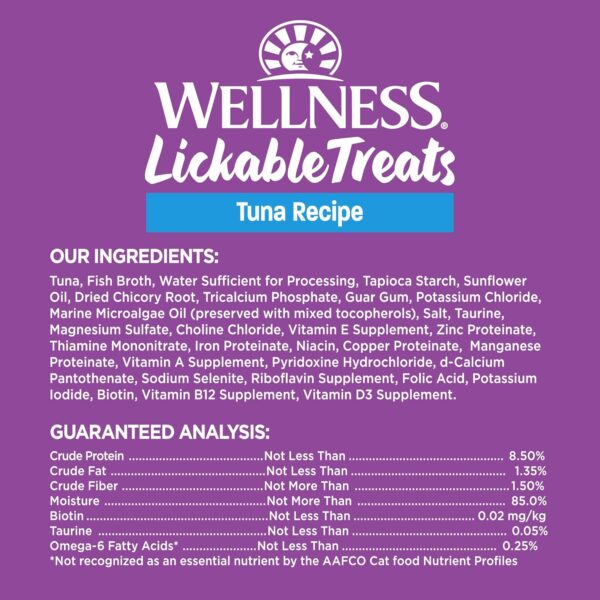 Wellness Lickable Treats Soft Puree Natural Grain Free Adult Cat Treats, Tuna Recipe, Contains 6-0.4 Ounce Squeezable Tubes - Image 6