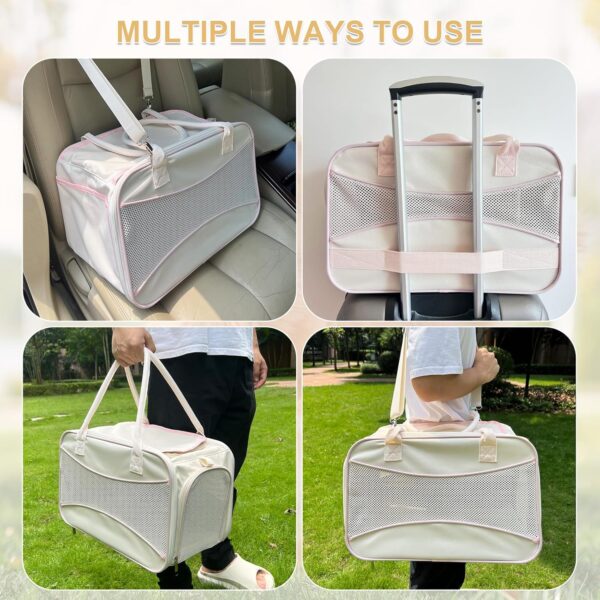 Cat Carrier for Cat, Puppy Airline Approved, Pet Carrier Bag with Solid Outer Frame Design, Foldable Bowl, Adjustable Shoulder Strap, Cat Carrier for Travel, Outdoor Max 15 lbs, Beige - Image 7