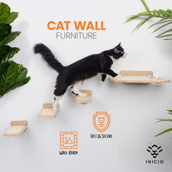 Cat Wall Shelves - Unique Cat Wall Furniture Made from Birch - Cat Shelf and 3 Cat Wall Steps Included - Cat Feeding Shelf with Glass Bowls - Easy to Install Cat Shelves for Wall - Image 6