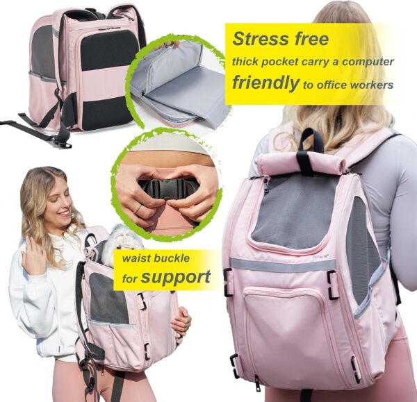 Expandable Pet Carrier, Airline-Approved Foldable and Detachable Backpack, Fits up to 13lbs Cat & 11lbs Small Medium Puppy Dog, Suitable for Car Travel, Outings, Hiking Camping (Pink) - Image 6