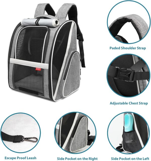 Large Cat Carrier Backpack, Expandable Pet Carrier Backpack for Small Dogs Medium Cats, Dog Carrier Backpack, Airline Approved Foldable Puppy Backpack Carrier for Travel, Hiking (Grey, Large) - Image 5