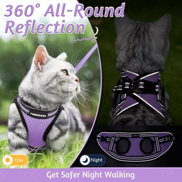 rabbitgoo Cat Harness and Leash Set for Walking Escape Proof, Adjustable Soft Kittens Vest with Reflective Strip for Cats, Comfortable Outdoor Vest, Light Purple, S - Image 8