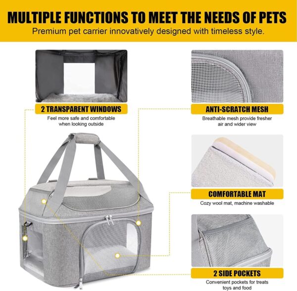 Cat Dog Carrier for Small Medium Cats Puppies up to 20 Lbs,TSA Airline Approved Pet Carrier Soft Sided Breathable Carrier Bag Collapsible Travel Puppy Carrier - Grey - Image 5