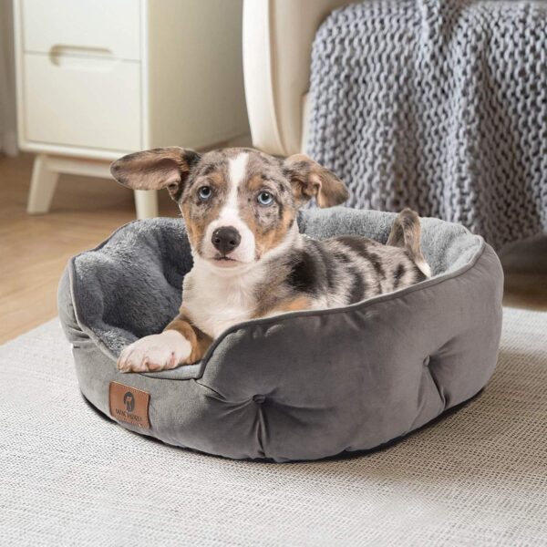 Small Dog Bed for Small Dogs, Cat Beds for Indoor Cats, Pet Bed for Puppy and Kitty, Extra Soft & Machine Washable with Anti-Slip & Water-Resistant Oxford Bottom, Grey, 20 inches - Image 2