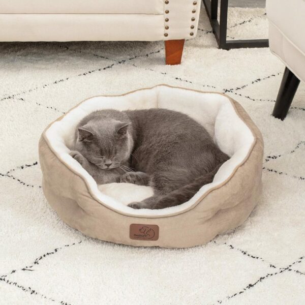 Bedsure Dog Beds for Small Dogs - Round Cat Beds for Indoor Cats, Washable Pet Bed for Puppy and Kitten with Slip-Resistant Bottom, 20 Inches, Taupe - Image 7